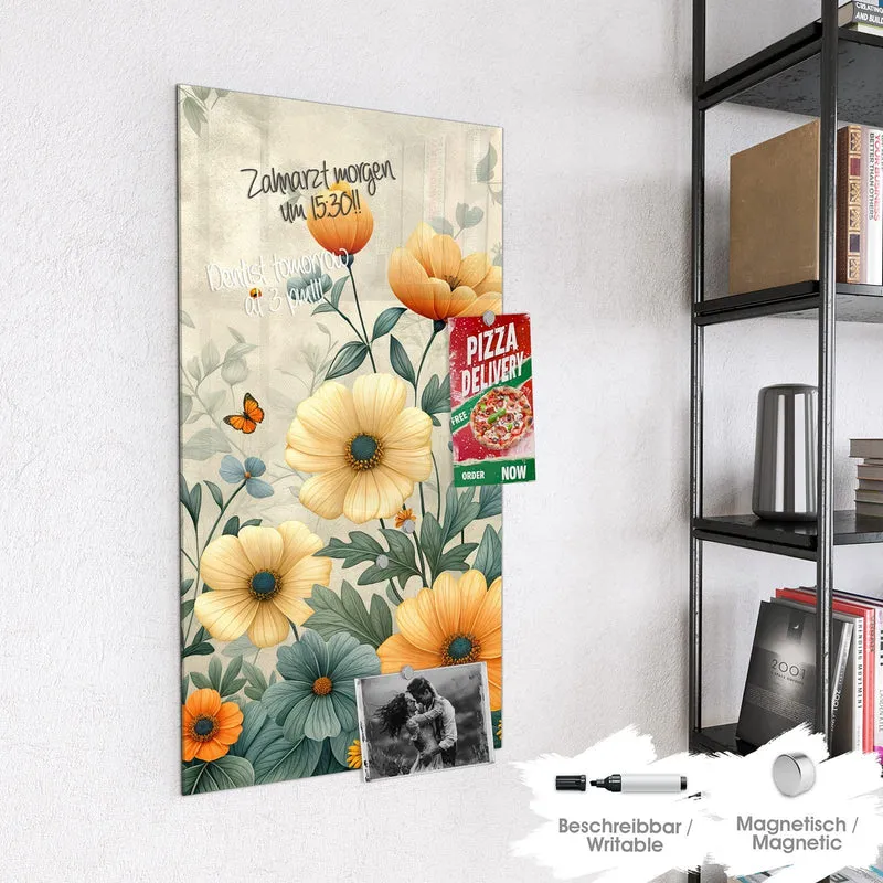 Magnettafel - Sommerblüten auf Beige