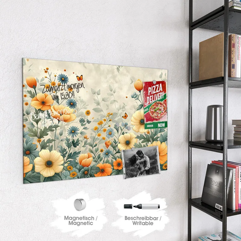 Magnettafel - Sommerblüten auf Beige