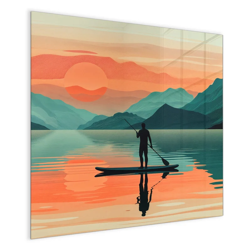 Magnettafel - Paddler im Abendrot