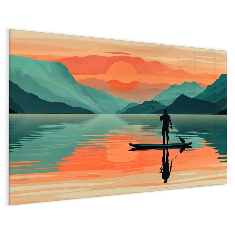 Magnettafel - Paddler im Abendrot