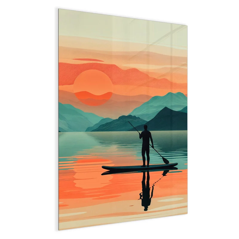 Magnettafel - Paddler im Abendrot