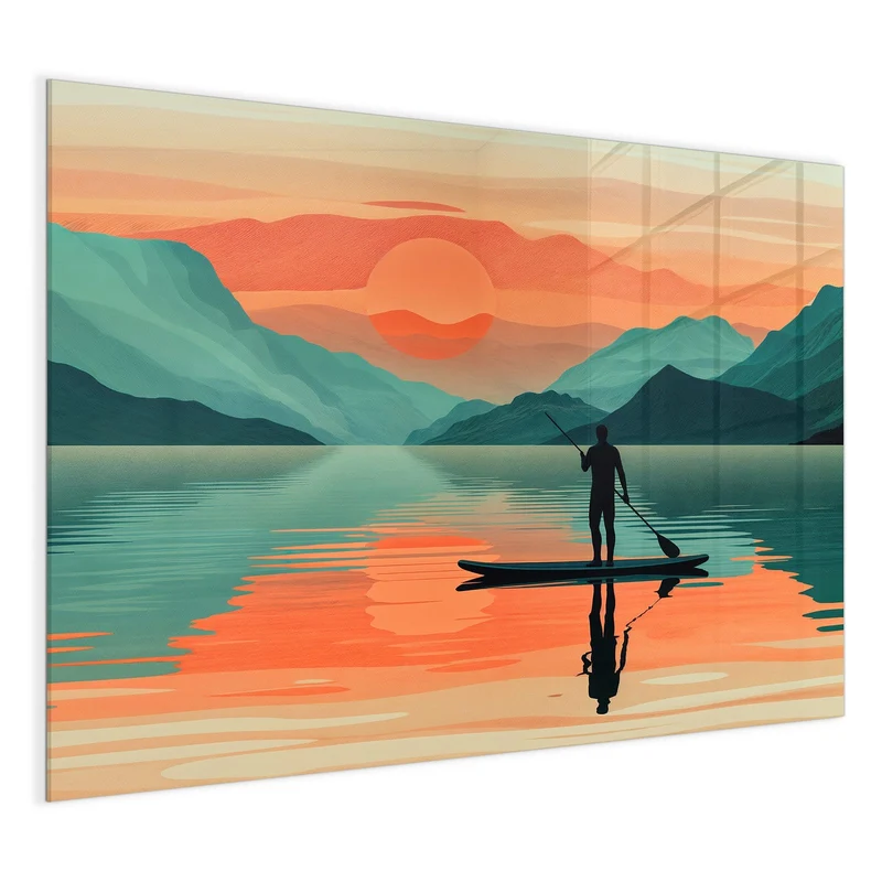 Magnettafel - Paddler im Abendrot