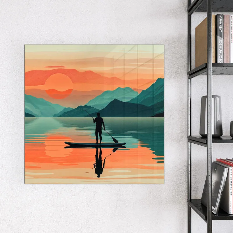Magnettafel - Paddler im Abendrot