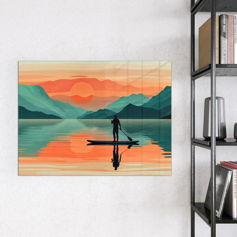 Magnettafel - Paddler im Abendrot