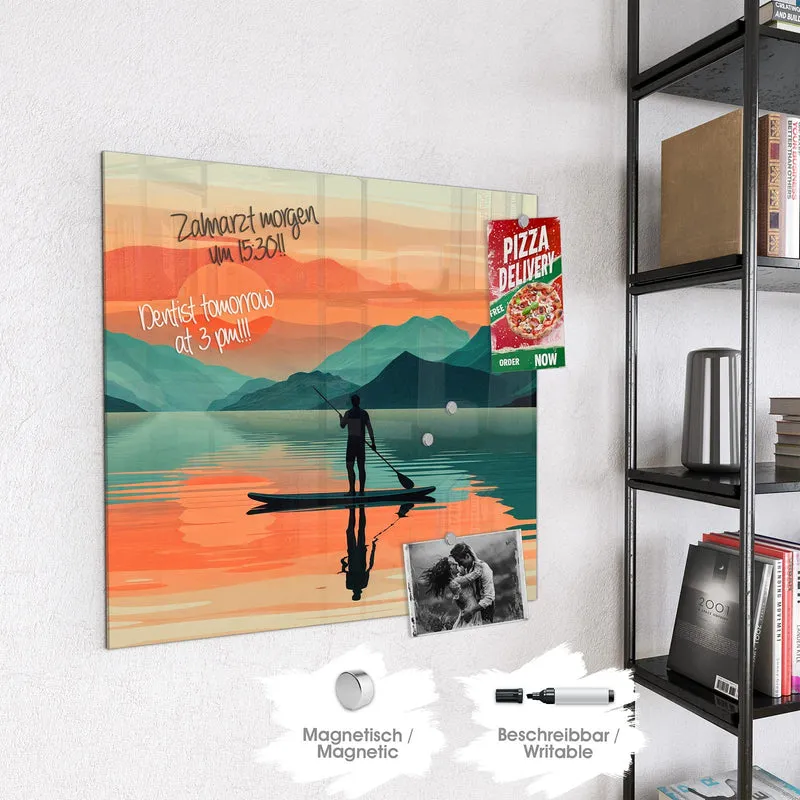 Magnettafel - Paddler im Abendrot