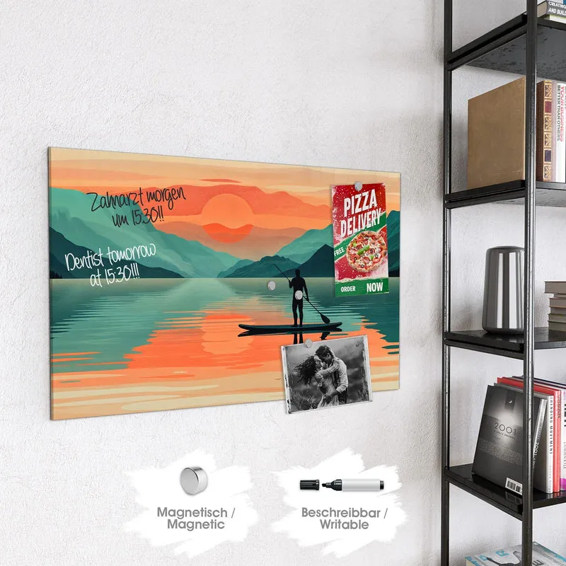 Magnettafel - Paddler im Abendrot
