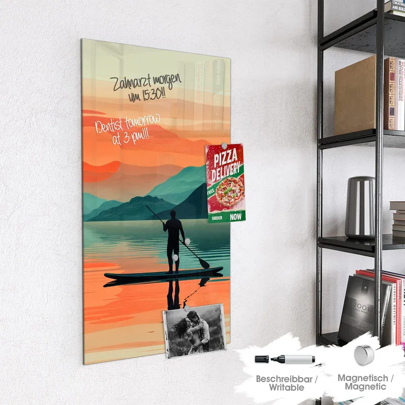 Magnettafel - Paddler im Abendrot