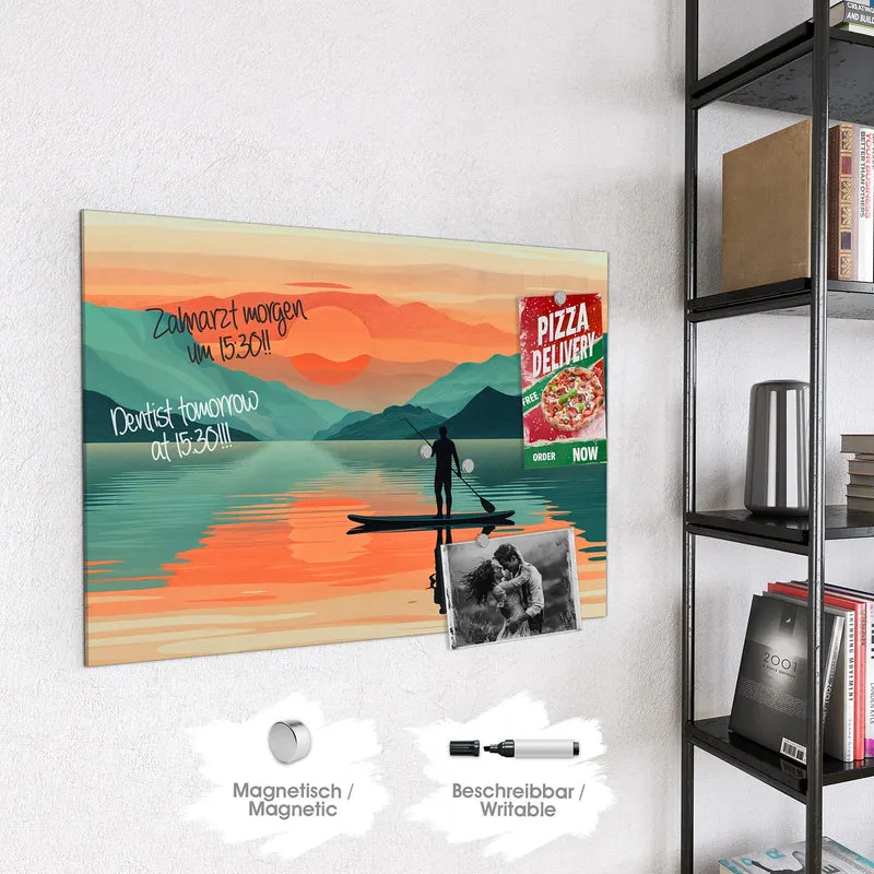 Magnettafel - Paddler im Abendrot