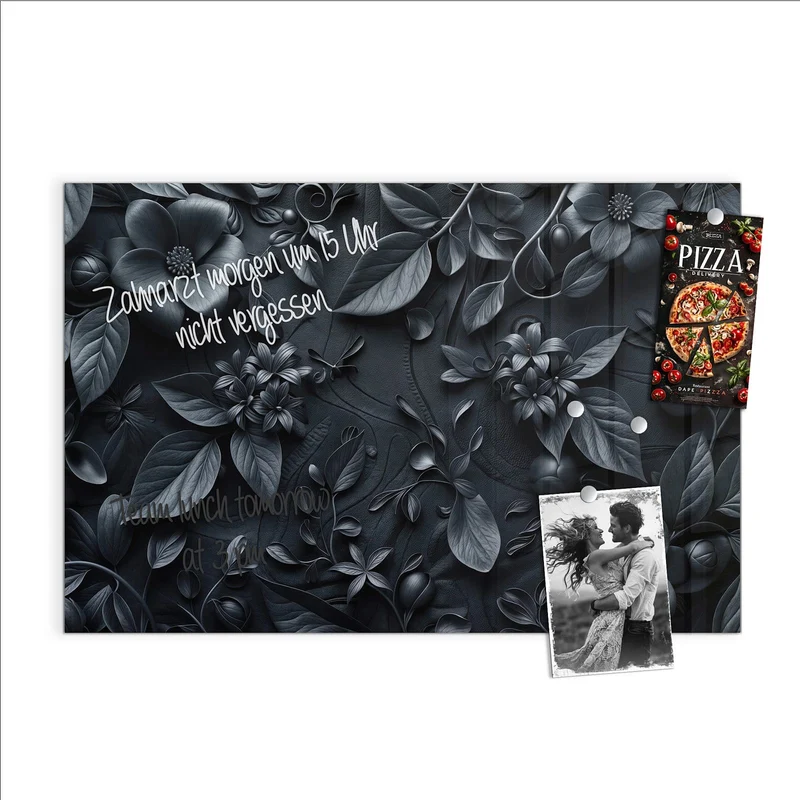 Magnettafel - Blütenrelief in Schwarz