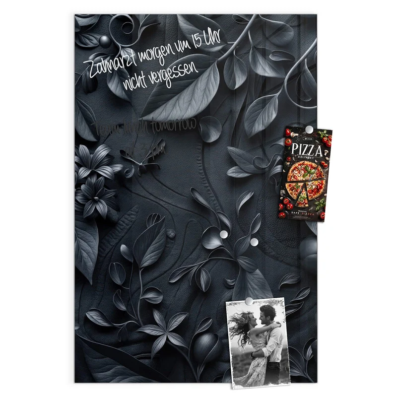 Magnettafel - Blütenrelief in Schwarz