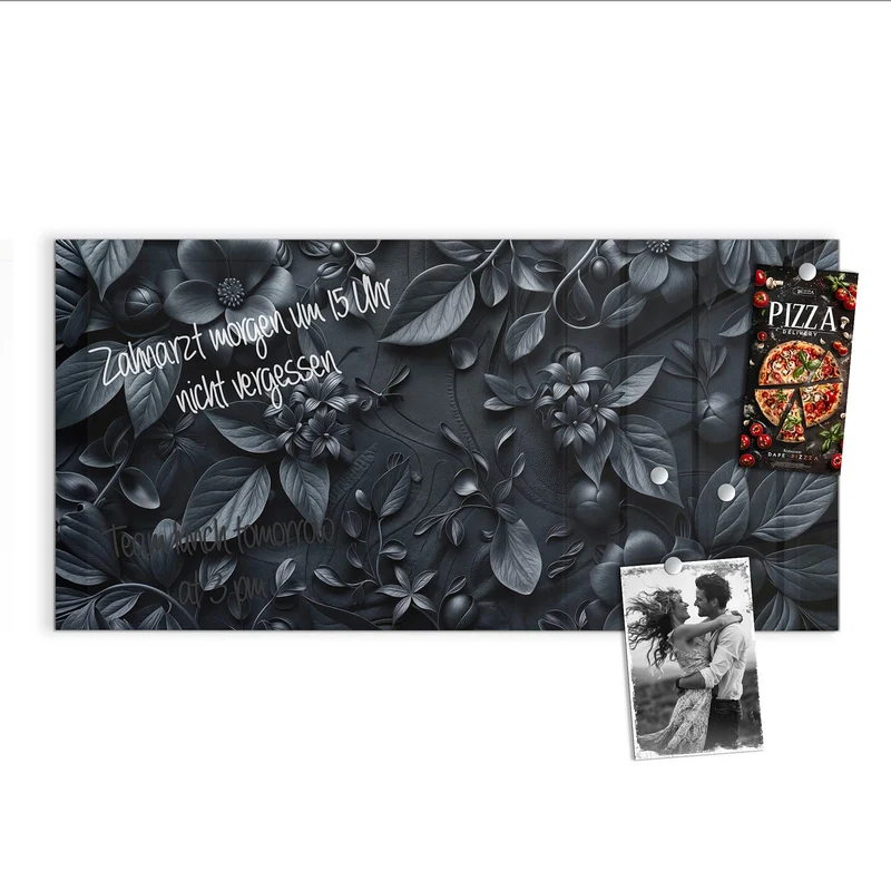 Magnettafel - Blütenrelief in Schwarz