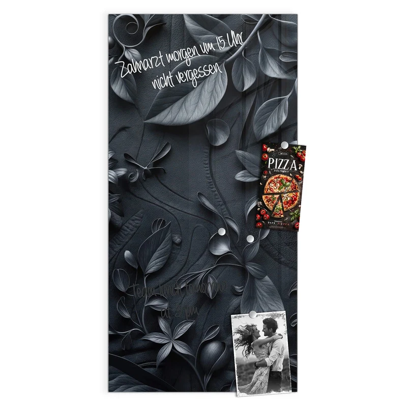 Magnettafel - Blütenrelief in Schwarz