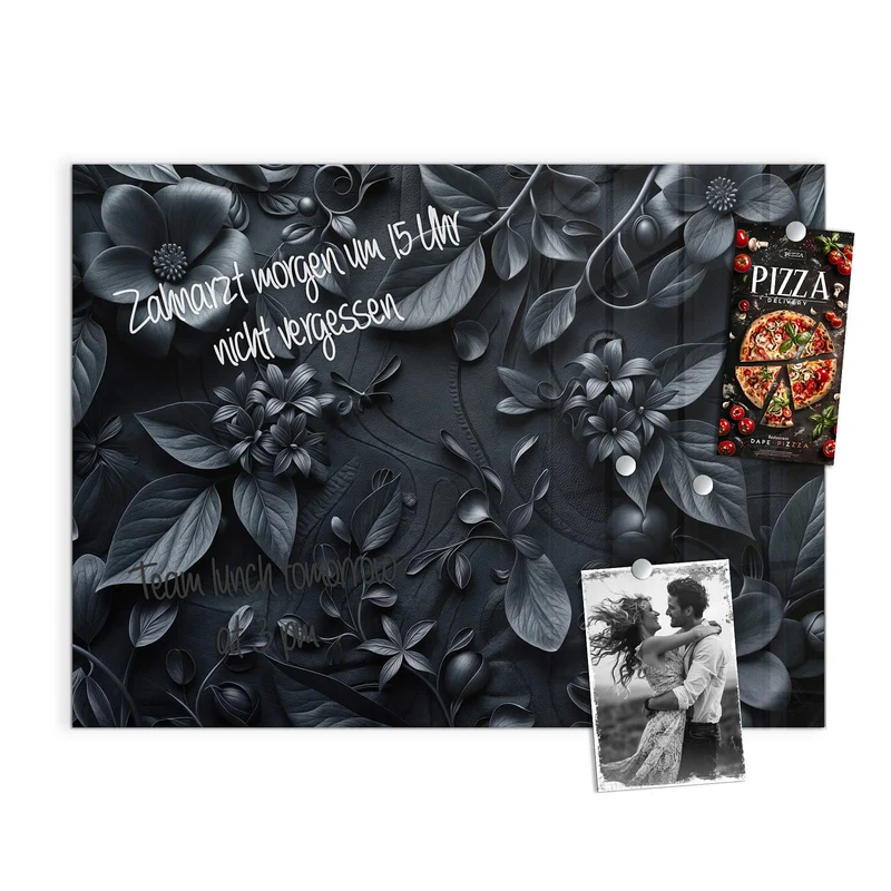 Magnettafel - Blütenrelief in Schwarz