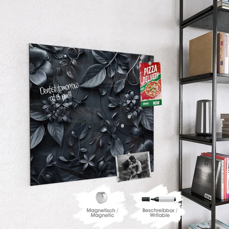Magnettafel - Blütenrelief in Schwarz