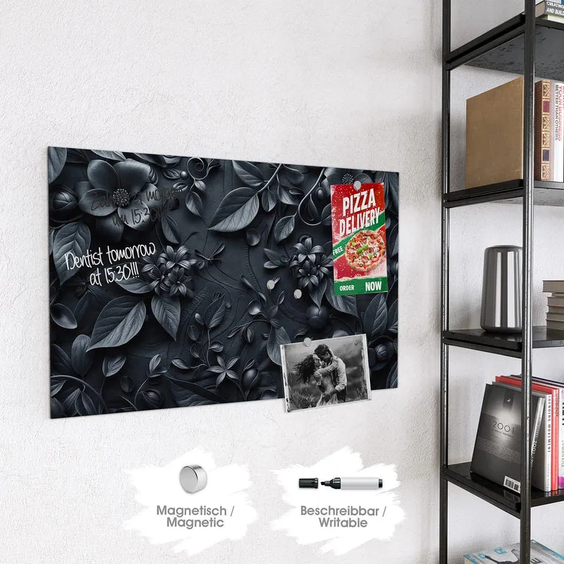 Magnettafel - Blütenrelief in Schwarz