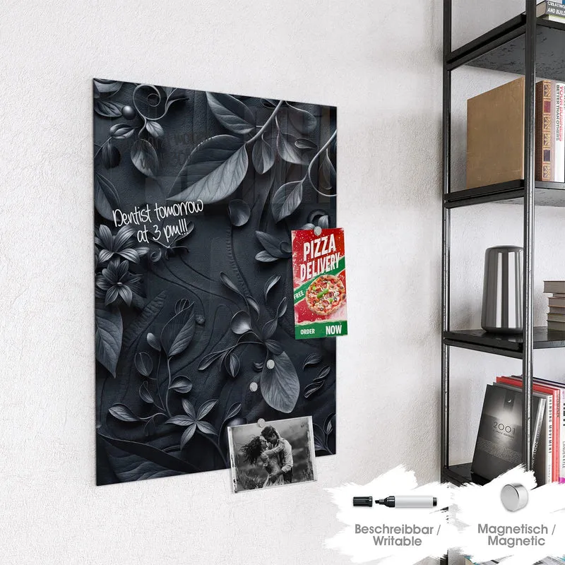 Magnettafel - Blütenrelief in Schwarz