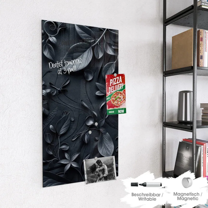 Magnettafel - Blütenrelief in Schwarz