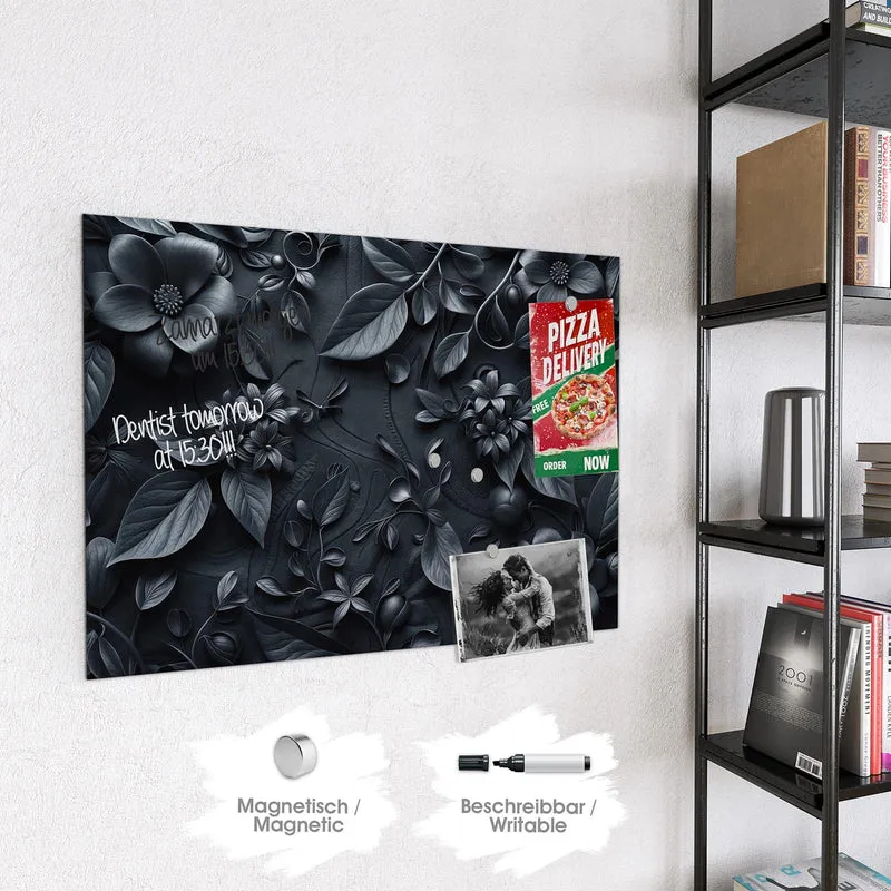 Magnettafel - Blütenrelief in Schwarz