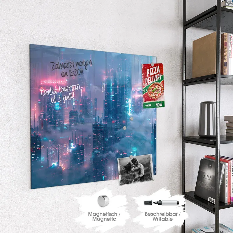 Magnettafel - Wolkenkratzer in Neon