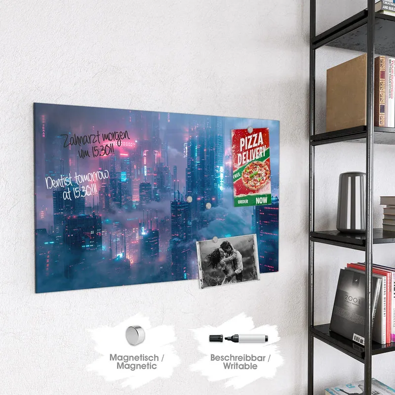 Magnettafel - Wolkenkratzer in Neon