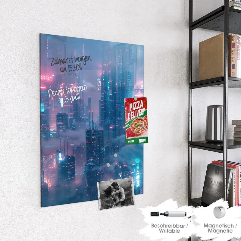 Magnettafel - Wolkenkratzer in Neon
