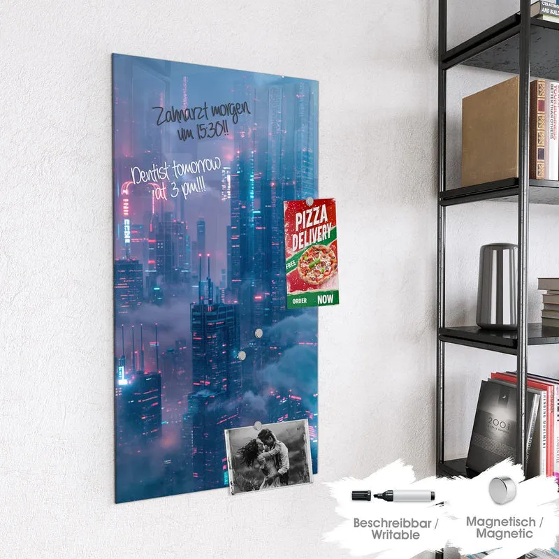 Magnettafel - Wolkenkratzer in Neon