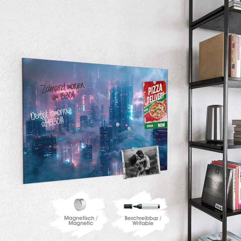 Magnettafel - Wolkenkratzer in Neon