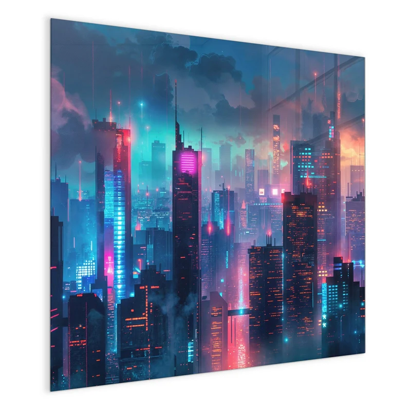 Magnettafel - Neon Skyline bei Nacht