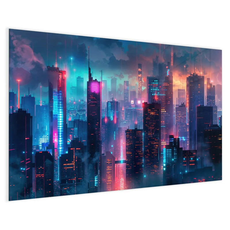 Magnettafel - Neon Skyline bei Nacht