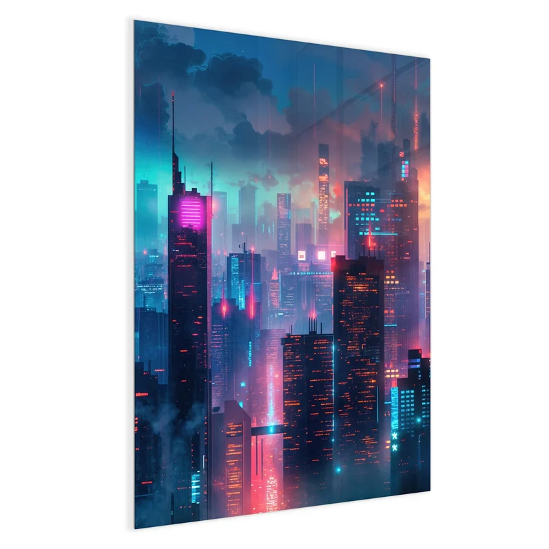 Magnettafel - Neon Skyline bei Nacht