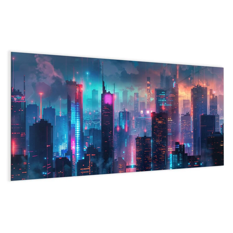 Magnettafel - Neon Skyline bei Nacht