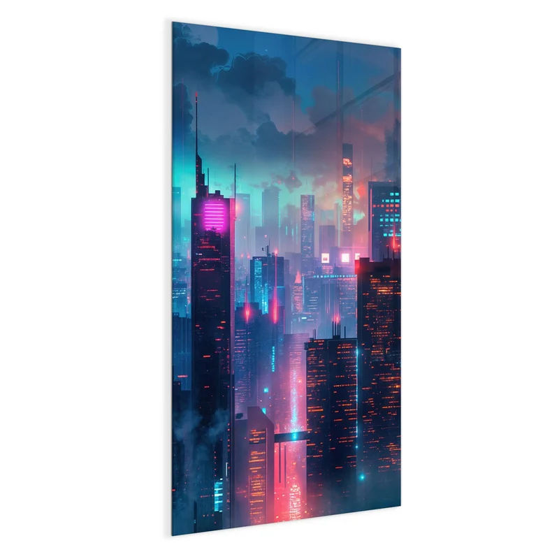 Magnettafel - Neon Skyline bei Nacht