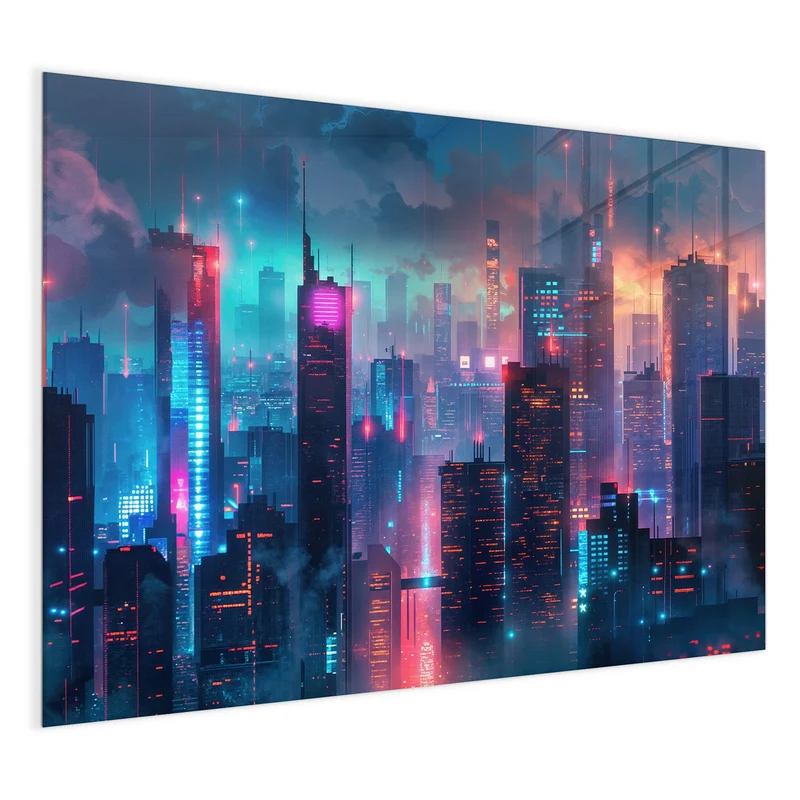 Magnettafel - Neon Skyline bei Nacht