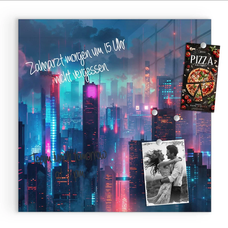 Magnettafel - Neon Skyline bei Nacht