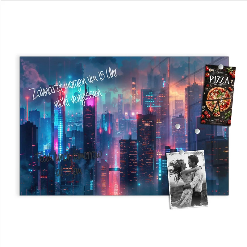 Magnettafel - Neon Skyline bei Nacht