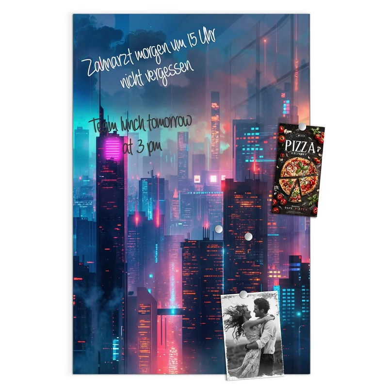 Magnettafel - Neon Skyline bei Nacht