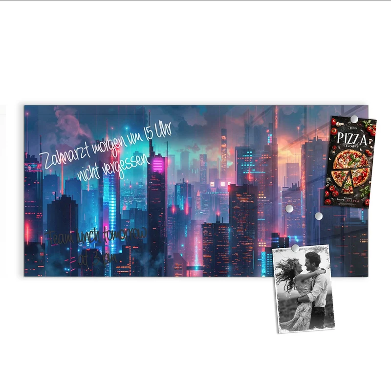 Magnettafel - Neon Skyline bei Nacht