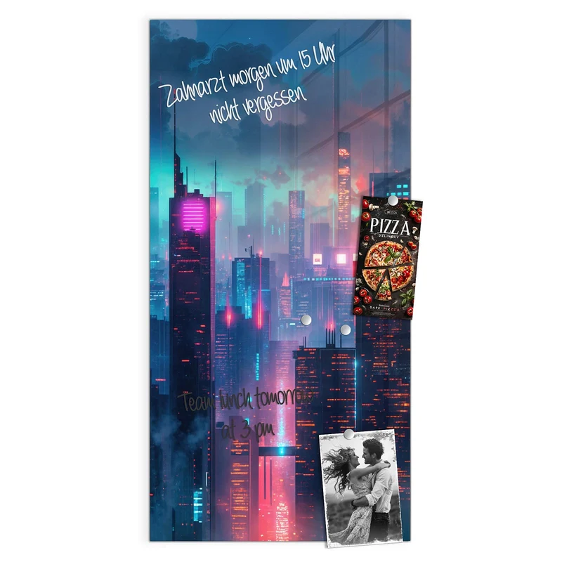 Magnettafel - Neon Skyline bei Nacht