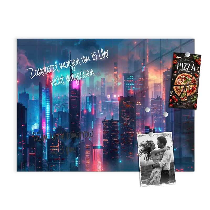 Magnettafel - Neon Skyline bei Nacht