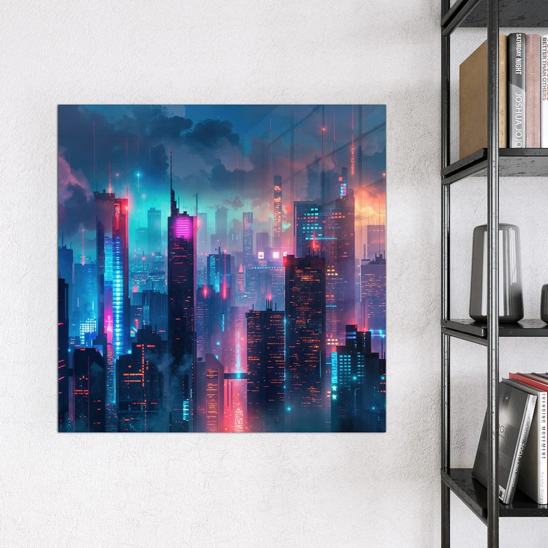 Magnettafel - Neon Skyline bei Nacht