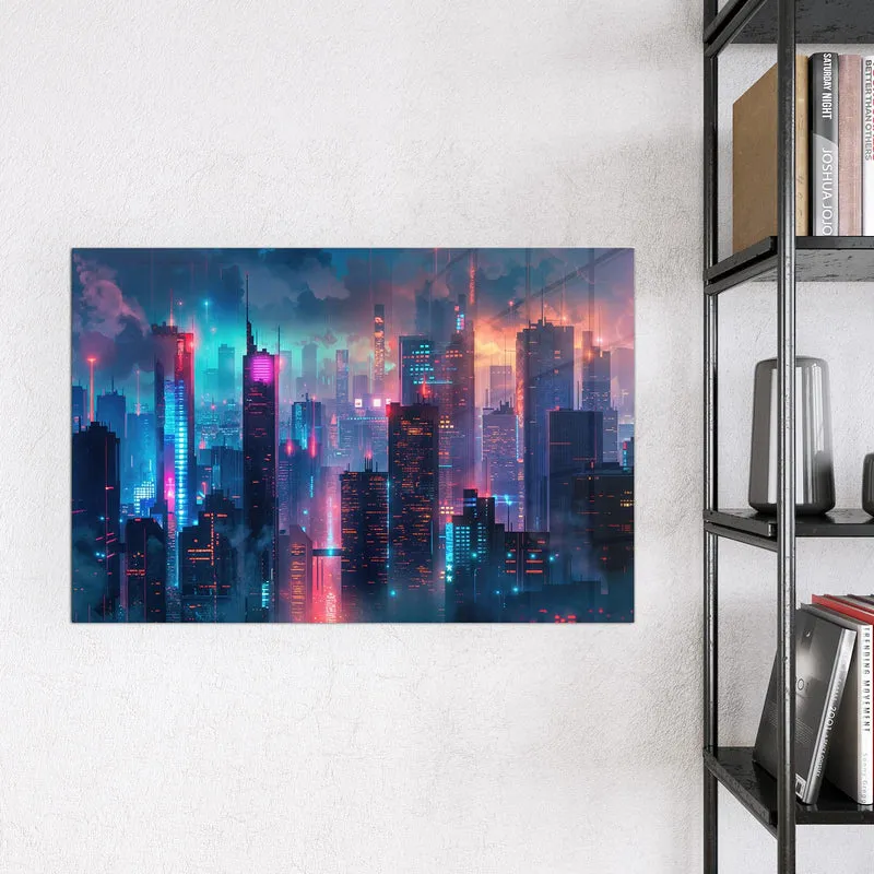 Magnettafel - Neon Skyline bei Nacht