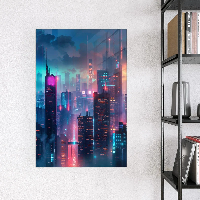 Magnettafel - Neon Skyline bei Nacht