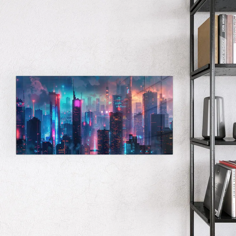 Magnettafel - Neon Skyline bei Nacht