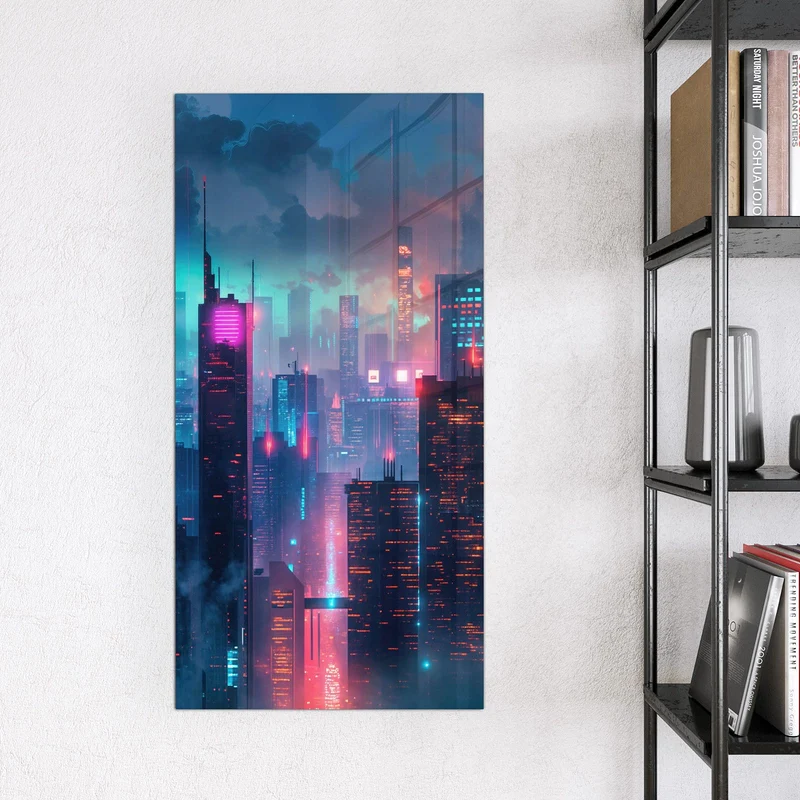 Magnettafel - Neon Skyline bei Nacht