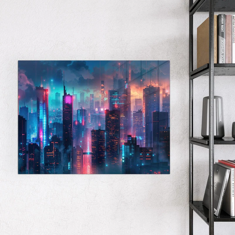 Magnettafel - Neon Skyline bei Nacht