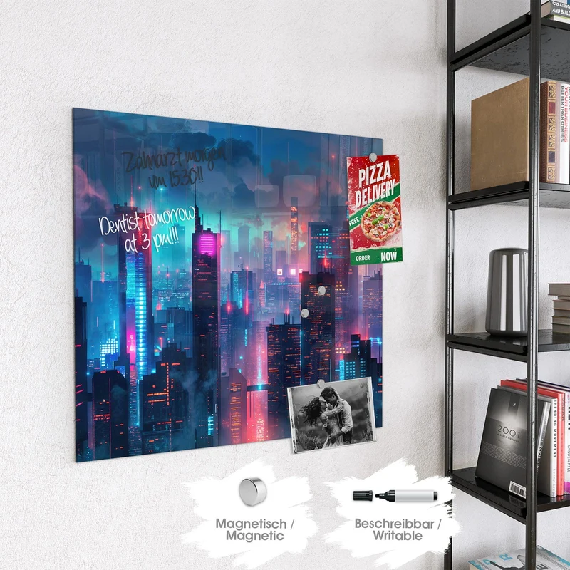 Magnettafel - Neon Skyline bei Nacht