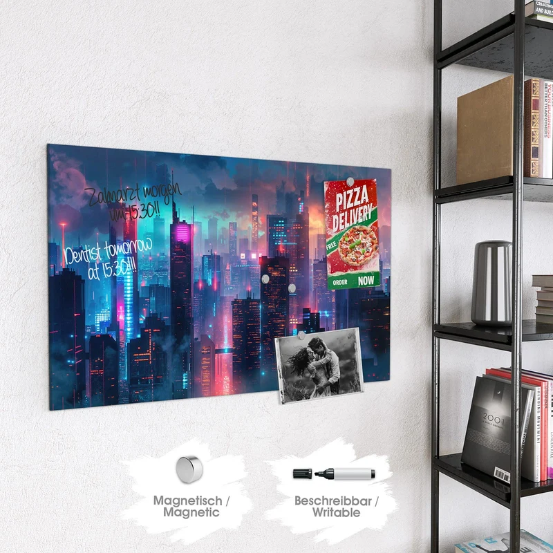 Magnettafel - Neon Skyline bei Nacht