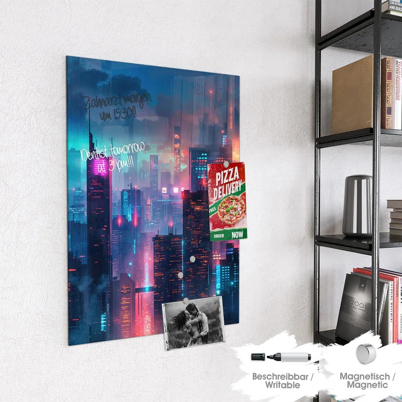 Magnettafel - Neon Skyline bei Nacht