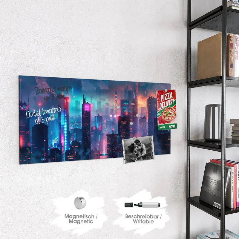 Magnettafel - Neon Skyline bei Nacht