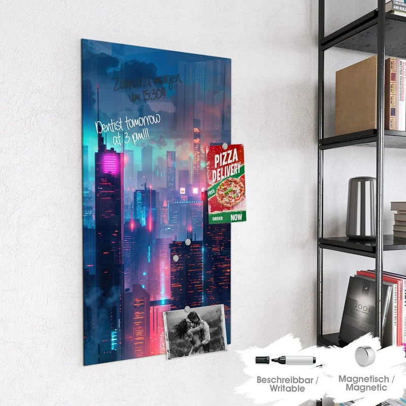 Magnettafel - Neon Skyline bei Nacht